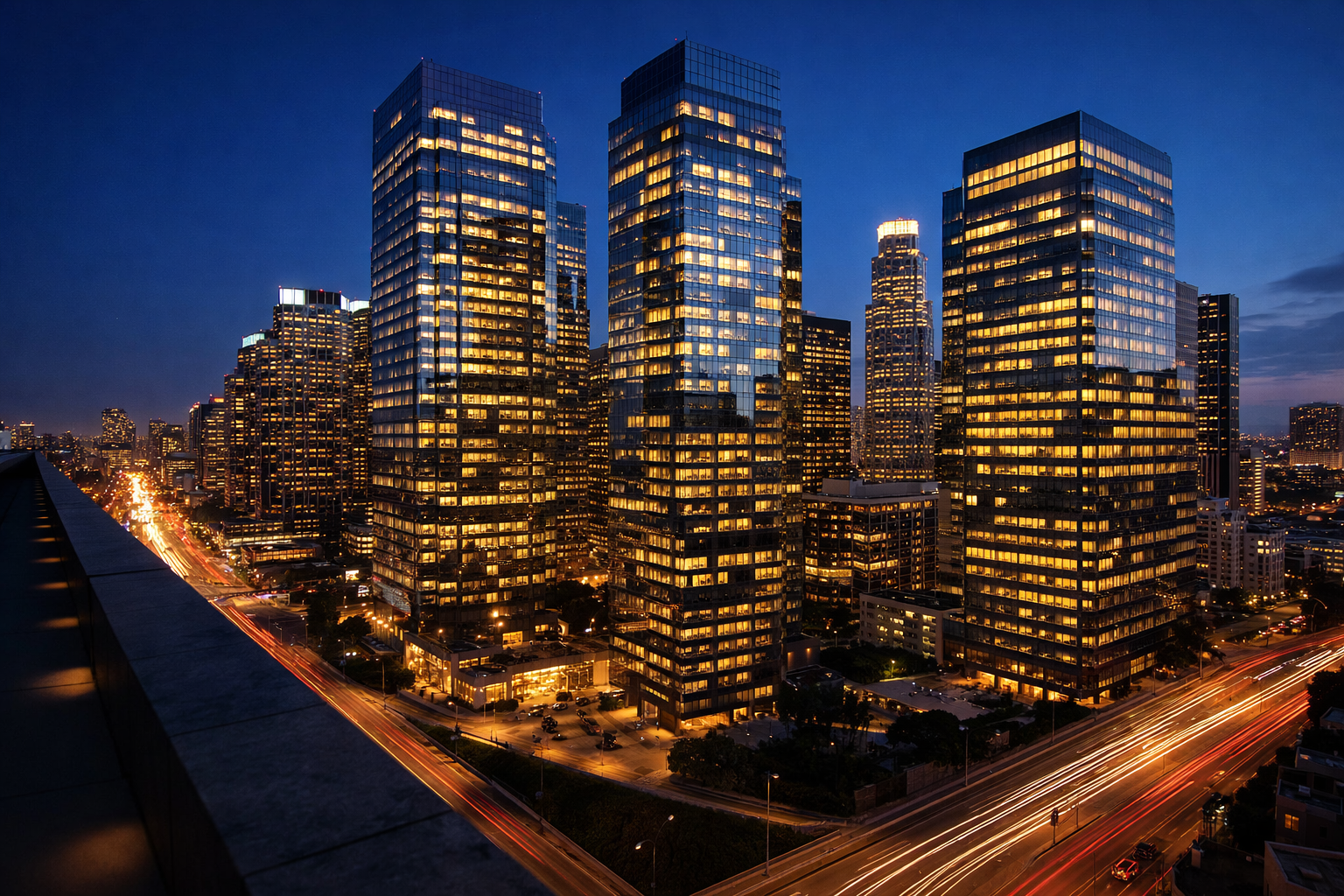 City skyline at twilight